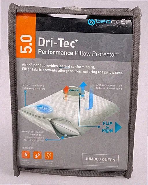 Bedgear 5.0 Dri-Tec Performance Pillow Protector Jumbo/Queen Waterproof Wicking