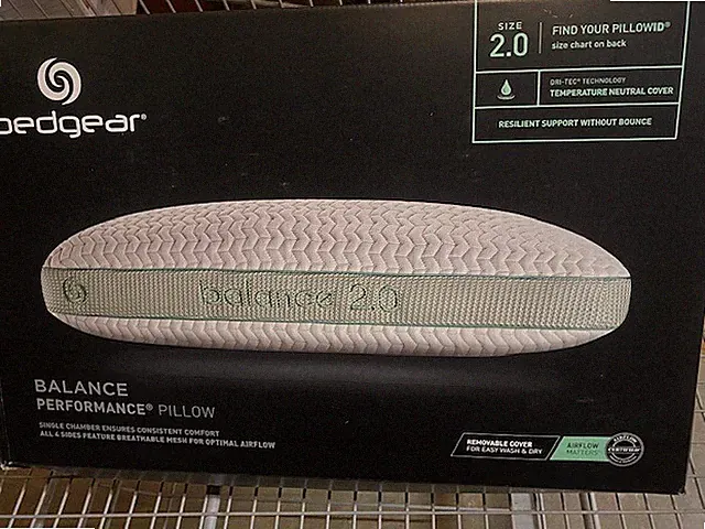 Bedgear Balance Performance Pillow with Dri-Tec, Size 2.0, Removable Cover (NEW)