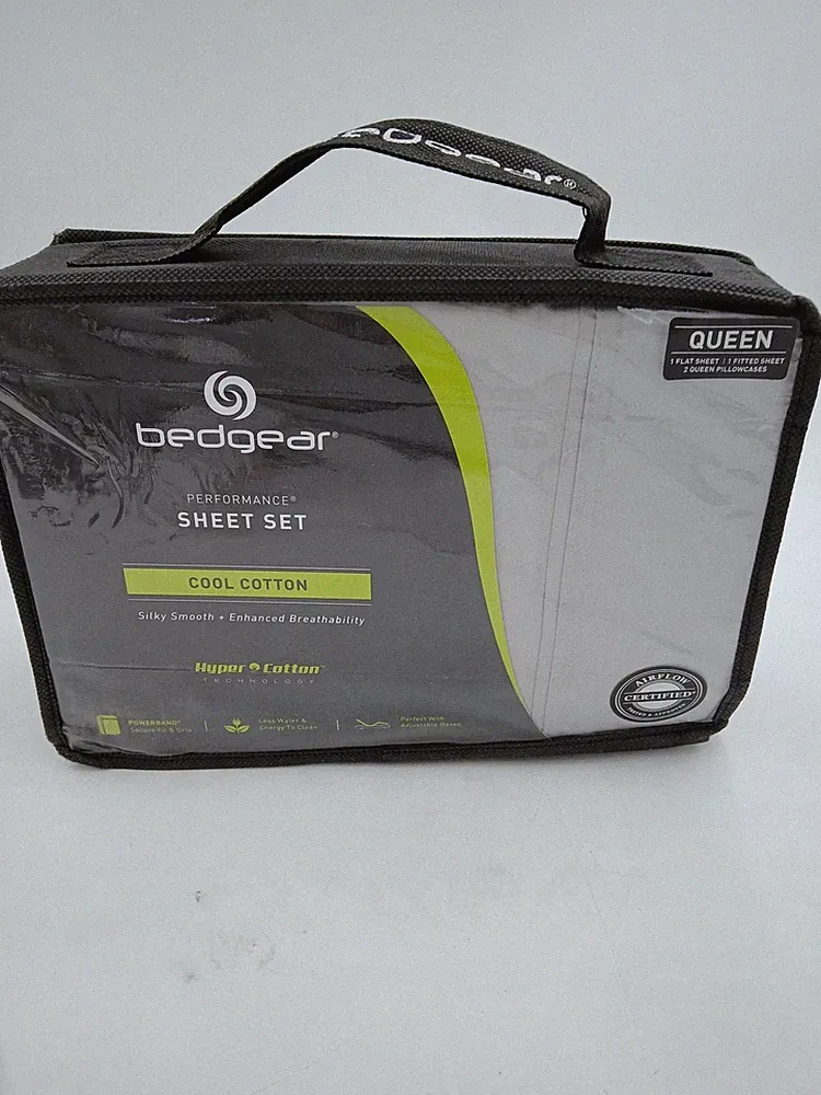 Bedgear Performance Sheet Set Queen Gray Cool Hyper-Cotton Breathable Bedding