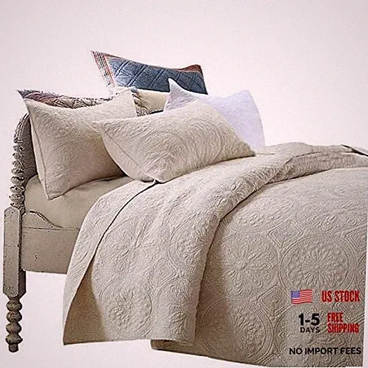 Luxury Beige Bedding Set 3 Piece Oversized Bedspread Quilt Set Queen Size A