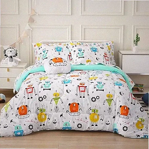 Size Comforter Sets for Boys Kids, 8 Pieces Bed in a Bag White Full Gear Robot